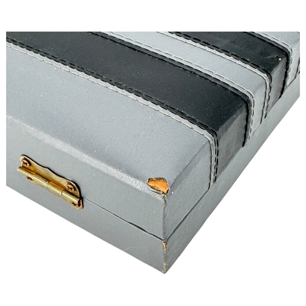 Backgammon Set Black White Checkers Grey Leatherette Case Complete Rules VTG - Picture 5 of 5